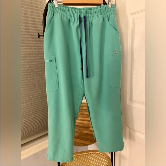 Figs Pants - FIGS Scrub Bottom - Yola High-Waisted Skinny - Surgical Green - Petite Large